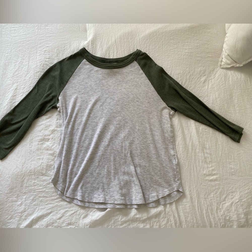 Green & light gray baseball quarter sleeve shirt